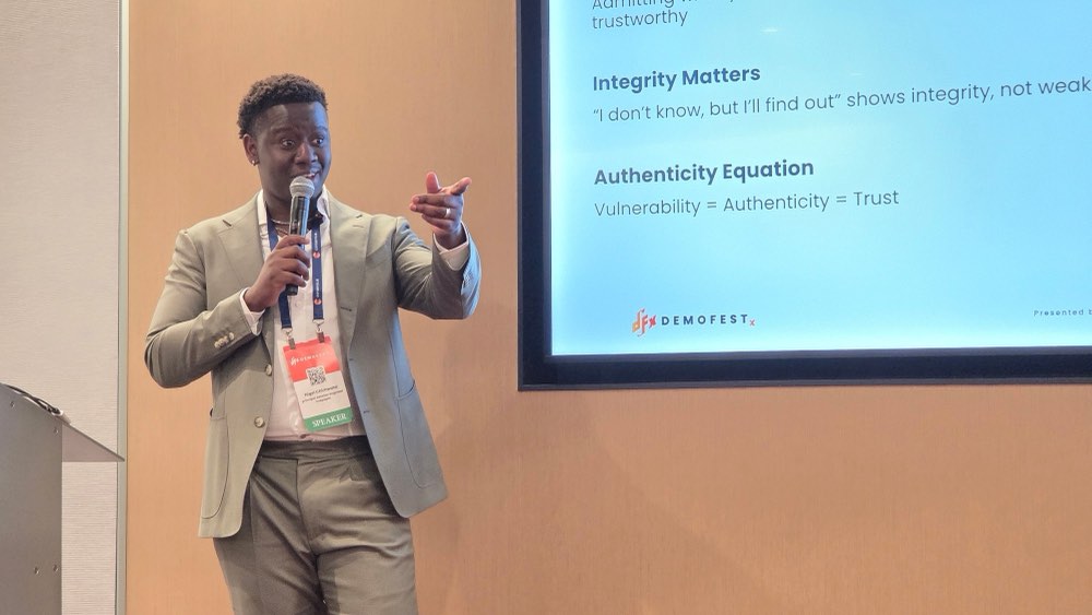 Nigel Chimwaza speaking at DemoFest